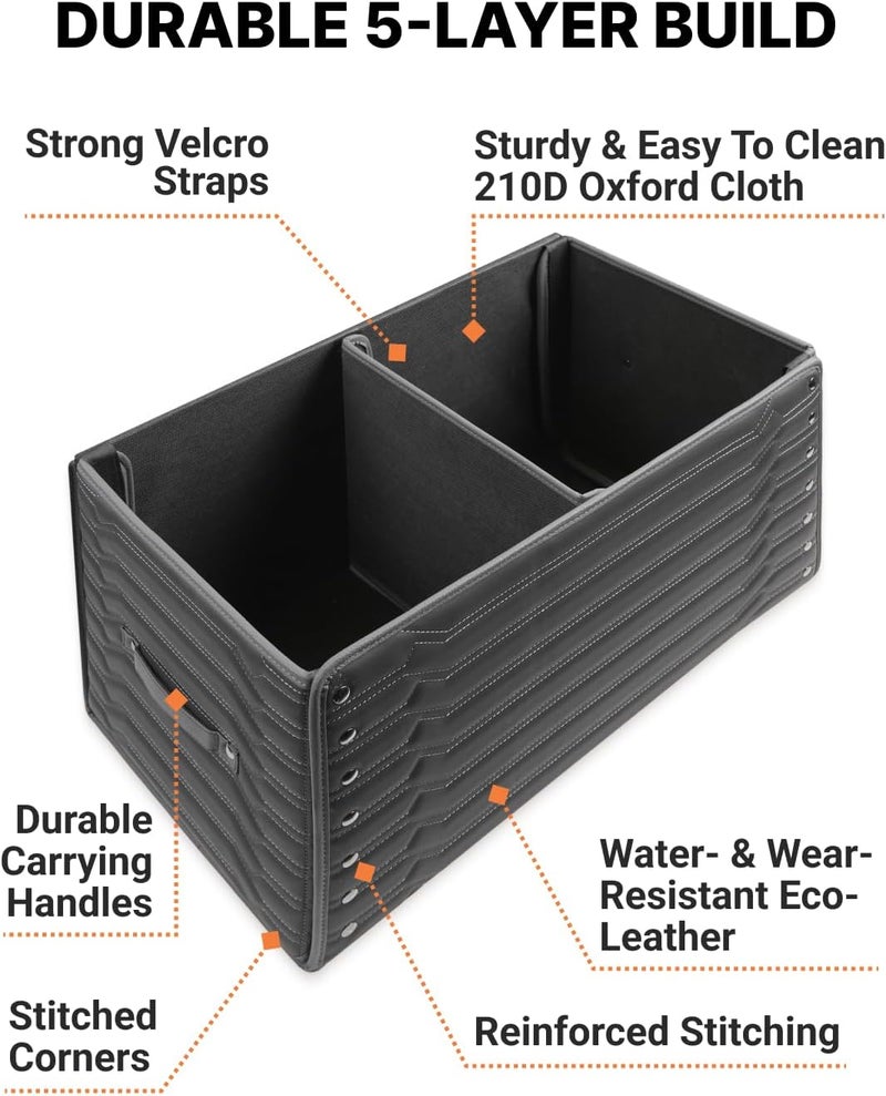 Owleys Trunk Storage 17.7" Collapsible Crate For Groceries, Tools & Travel Gear - Eco-Leather Car Organizer With Magnetic Lid - Practical Birthday Gift For Men (Highway 17) - Image 2